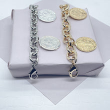 Load image into Gallery viewer, Chunky 18k Gold Filled Coin Charm Bracelet: Saint Benedict Medallion
