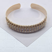 Load image into Gallery viewer, 18k Gold Filled Cuff Bracelet: Twisted Wire &amp; Cubic Zirconia
