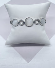Load image into Gallery viewer, Silver Filled Cuff Bracelet with Milky White Colored Stones and Zirconia

