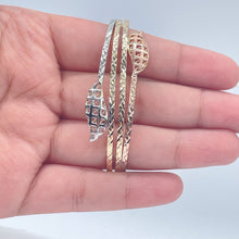 Load image into Gallery viewer, 18k Gold Filled Tri-Color Cuff Bangle: Textured Leaf Ends
