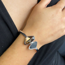 Load image into Gallery viewer, Silver Filled Cuff Bracelet: Brown &amp; Black Stone with Cubic Zirconia
