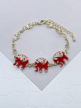 Load image into Gallery viewer, 18k Gold Filled Enamel Elephant Bracelet: Multi Color Puffy Jewelry
