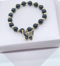 Load image into Gallery viewer, 18k Gold Filled Bead Bracelet: Natural Stone &amp; Butterfly Charm
