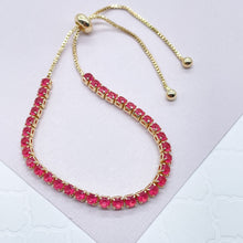 Load image into Gallery viewer, 18k Gold Filled Colorful Cubic Zirconia Tennis Bracelet: Adjustable Arm Candy
