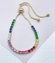 Load image into Gallery viewer, 18k Gold Filled Colorful Cubic Zirconia Adjustable Bracelet , Arm Candy Jewelry,
