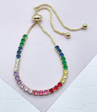 Load image into Gallery viewer, 18k Gold Filled Colorful Cubic Zirconia Tennis Bracelet: Adjustable Arm Candy
