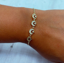 Load image into Gallery viewer, 18k Gold Filled Moon and Star Bracelet: Cubic Zirconia Adjustable Box Chain
