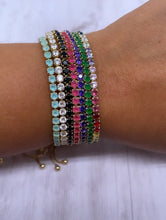 Load image into Gallery viewer, 18k Gold Filled Colorful Cubic Zirconia Tennis Bracelet: Adjustable Arm Candy
