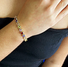 Load image into Gallery viewer, 18k Gold Filled Round Multi-Color Cubic Zirconia Bracelet, Colorful CZ Bracelet, Supplies
