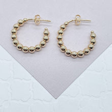 Load image into Gallery viewer, 18k Gold Filled 3mm Ball Beaded Hoop Earrings, Everyday Wear Hoops, all sizes
