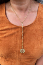 Load image into Gallery viewer, 18k Gold Filled Paper Clip Chain Necklace: Saint Benedict Medalla Lariat
