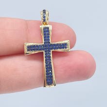 Load image into Gallery viewer, 18k Gold Filled Cross Pendant Charm: Colorful Cubic Zirconia, Religious Jewelry
