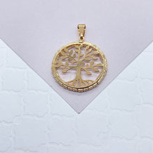 Load image into Gallery viewer, 18k Gold Filled Tree of Life Round Cubic Zirconia Medallion Pendant Charm
