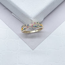 Load image into Gallery viewer, 18k Gold Filled Infinity Ring Featuring Multi Color Micro Pave Cubic Zirconia
