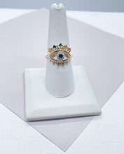 Load image into Gallery viewer, 18k Gold Filled Evil Eye Ring: Multi Color Zirconia Protection Jewelry
