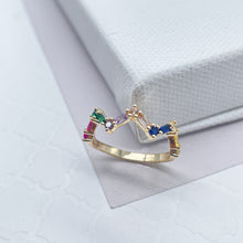 Load image into Gallery viewer, 18k Gold Filled Zig Zag Ring: Multi Color Cubic Zirconia Stackable Band
