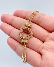 Load image into Gallery viewer, 18k Gold Filled Paper Clip Bracelet: Cubic Zirconia Heart Charm
