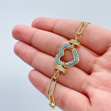 Load image into Gallery viewer, 18k Gold Filled Paper Clip Bracelet: Cubic Zirconia Heart Charm
