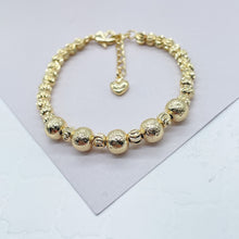 Load image into Gallery viewer, 18k Gold Filled Crackle Beaded Kids Bracelet Featuring Fancy Corrugated Small Gold Beads
