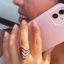 Load image into Gallery viewer, Fine 18k Gold Filled Multiple Fancy Waves Ring, Simple Plain Gold Waves OR Tricolor Waves Ring, Ocean Nautica Jewelry
