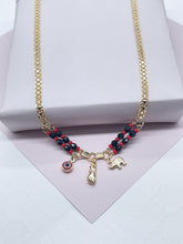 Load image into Gallery viewer, 18k Gold Filled Protection “Figa” Hand, Red Evil Eye, Luck Elephant Charm
