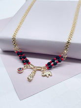 Load image into Gallery viewer, 18k Gold Filled Protection “Figa” Hand, Red Evil Eye, Luck Elephant Charm
