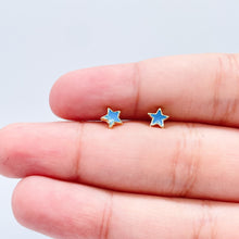 Load image into Gallery viewer, 18k Gold Filled Colorful Stars Stud Earring White And Blue Patriotic Jewelry Supplies
