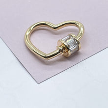 Load image into Gallery viewer, Unique 18k Gold Filled Heart Shape Carabiner Lock Clasp Featuring Clear Baguette
