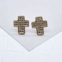 Load image into Gallery viewer, 18k Gold Filled Design Pattern Casted Cross Stud Earrings
