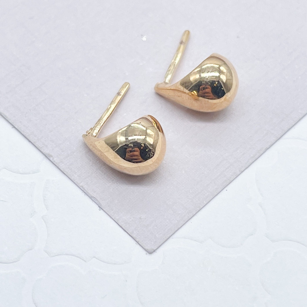 Gorgeous 18k Gold Filled Plain Casted Tear Drop Stud Earrings Dainty Jewelry