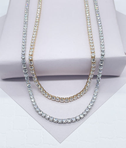 18k Gold Filled 3mm Tennis Necklace Available In Silver Cubic Zirconia Necklace Chain Jewelry