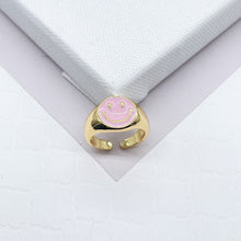 Load image into Gallery viewer, 18k Gold Filled Adjustable Smiling Face Rings with Enamel Colors Adjustable Colorful Smiley Summer Rings
