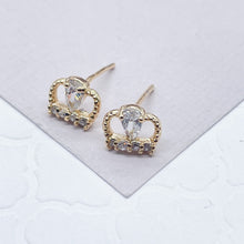 Load image into Gallery viewer, 18k Gold Filled Small Crown Cubic Zirconia Stud Earrings Dainty Jewelry Making Supplies
