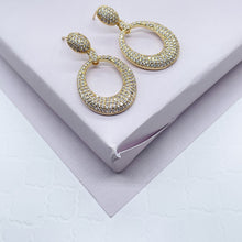 Load image into Gallery viewer, 18k Gold Filled Cubic Zirconia Oval Dangle Earrings
