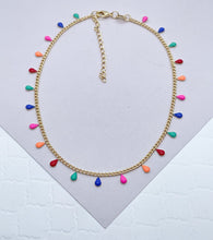 Load image into Gallery viewer, 18k Gold Filled Multicolor Tiny Teardrop Charm Anklet, Colorful Jewelry, Extra delicate
