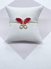 Load image into Gallery viewer, 18k Gold Filled Clear Micro Pave Cubic Zirconia And Colorful CZ Butterfly Adjustable Bracelet, Slider Clasp,
