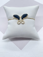 Load image into Gallery viewer, 18k Gold Filled Clear Micro Pave Cubic Zirconia And Colorful CZ Butterfly Adjustable Bracelet, Slider Clasp,
