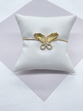 Load image into Gallery viewer, 18k Gold Filled Clear Micro Pave Cubic Zirconia And Colorful CZ Butterfly Adjustable Bracelet, Slider Clasp,
