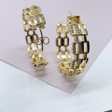 Load image into Gallery viewer, 18k Gold Filled Chain Link Hoop Earrings Featuring Cubic Zirconia, Dainty Curb
