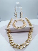 Load image into Gallery viewer, Chunky Hollowed 18k Gold Filled Double Rugged Link Light Set Necklace, Earrings and Bracelet,
