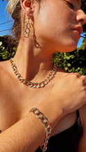 Load image into Gallery viewer, Chunky Hollowed 18k Gold Filled Double Rugged Link Light Set Necklace, Earrings and Bracelet,
