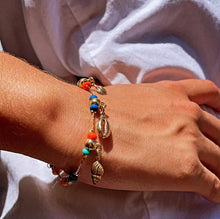 Load image into Gallery viewer, 18k Gold Filled Cowrie Shell Bracelet: Colorful Beaded Marine Jewelry
