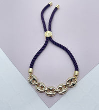 Load image into Gallery viewer, 18k Gold Filled Twisted Fabric Bracelet With Mariner Chain in The Center in Winter Colors
