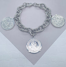 Load image into Gallery viewer, Chunky 18k Gold Filled Coin Charm Bracelet: Saint Benedict Medallion
