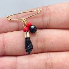 Load image into Gallery viewer, 18k Gold Filled Simulated Azabache Stone Safety Pin Babe Protection Good Luck tune Supplies

