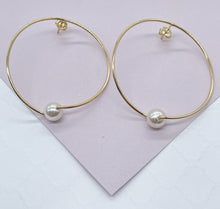 Load image into Gallery viewer, 18k Gold Filled Designed Thin Hoop Earring With Simulated Pearl Wholesale

