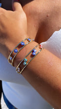 Load image into Gallery viewer, 18k Gold Filled Evil Eye Cuff Bracelet: Flower, Heart, Round
