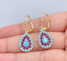 Load image into Gallery viewer, 18k Gold Filled Turquoise Drop Earrings: Magenta Pink Leverback Jewelry
