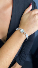 Load image into Gallery viewer, Silver Filled Cuff Bracelet with Milky White Colored Stones and Zirconia
