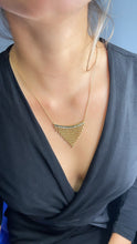 Load image into Gallery viewer, 18k Gold Filled Boho Chain Necklace Fringe Dangling Beads, Mesh Inverted Gold Triangle, ,
